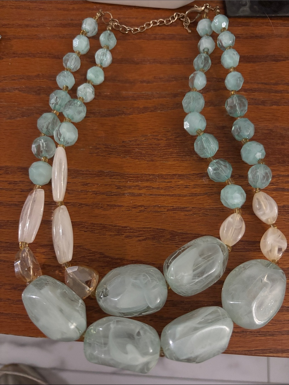 Elegant Mint Green and Pearl Bead Statement Necklace
